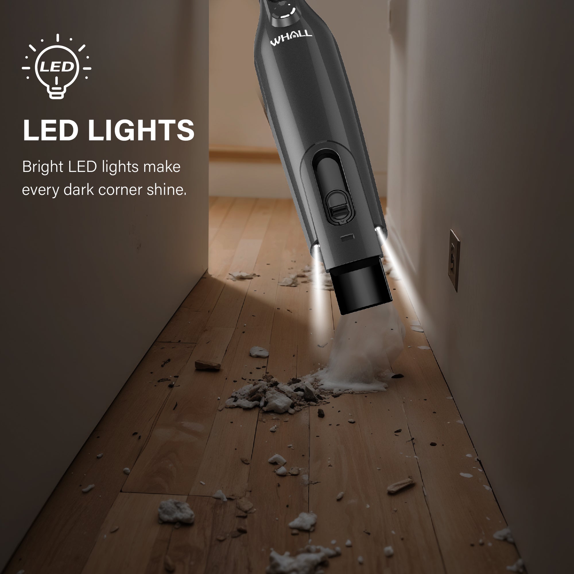 WHALL Cordless Handheld Vacuum Cleaner, Powerful Suction & LED Light, Suitable for Home and Car Cleaning