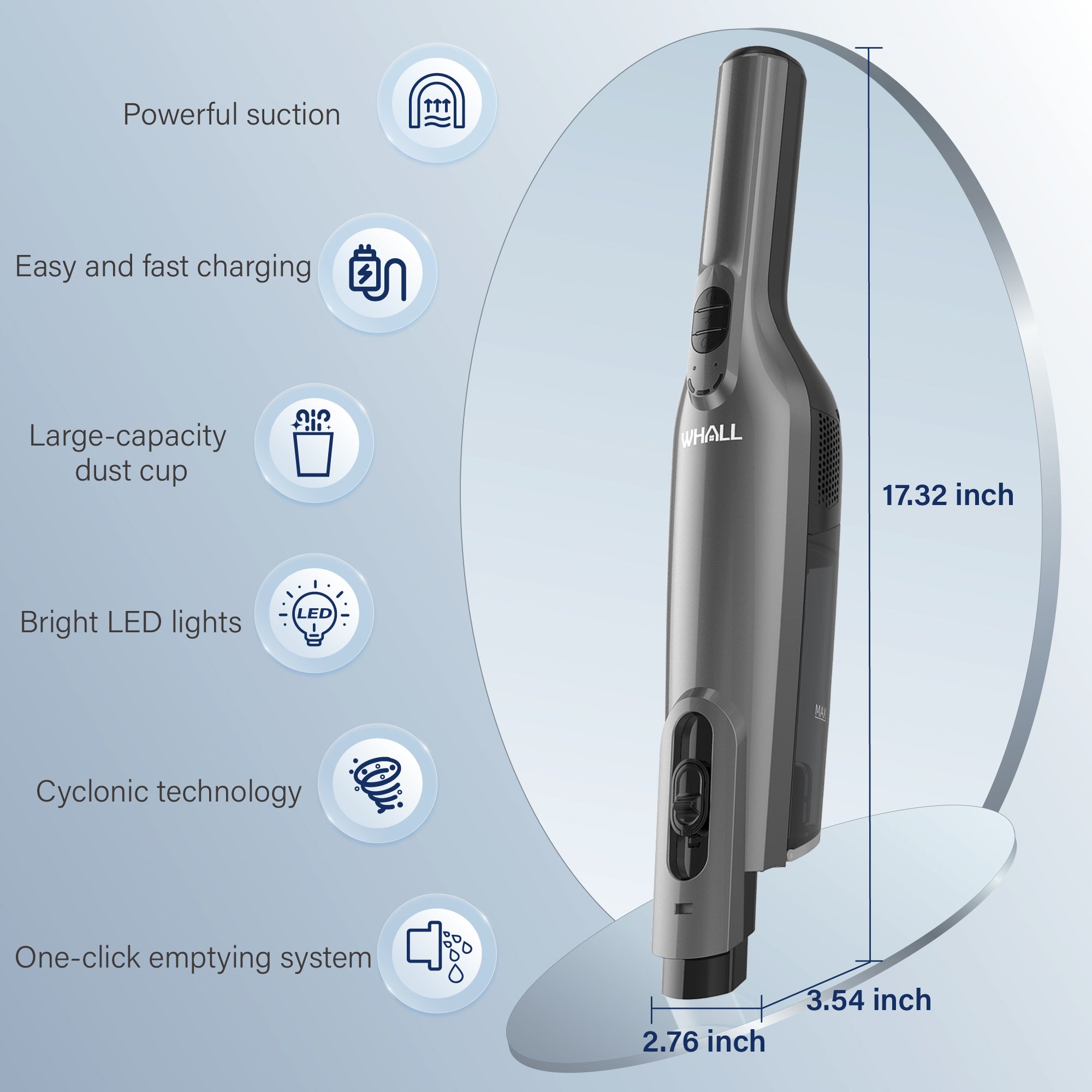 WHALL Cordless Handheld Vacuum Cleaner, Powerful Suction & LED Light, Suitable for Home and Car Cleaning