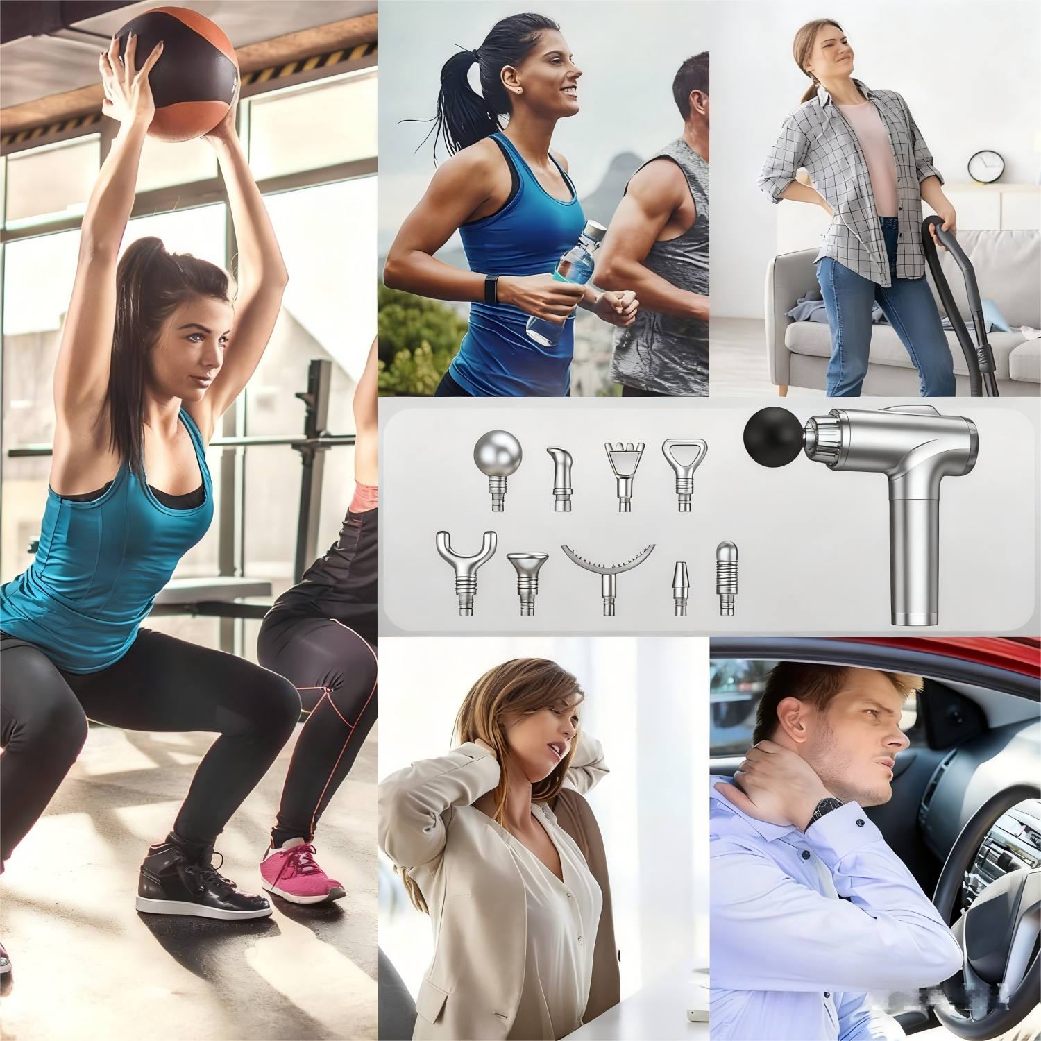 WHALL Deep Tissue Massage Gun – Handheld Electric Muscle Massager with 9 Attachments & 30 Speed Levels